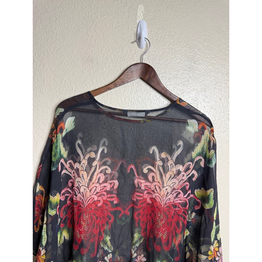 Cocoon House 100% Silk Topper Poncho Top size L/XL Chrysanthemum Floral - Picture 9 of 9
